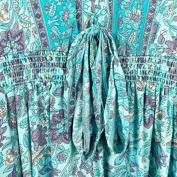 Zury Blue Boho Print Flutter Sleeve Maxi Dress V-Neck Silk Bohemian FREE SIZE - Picture 5 of 8